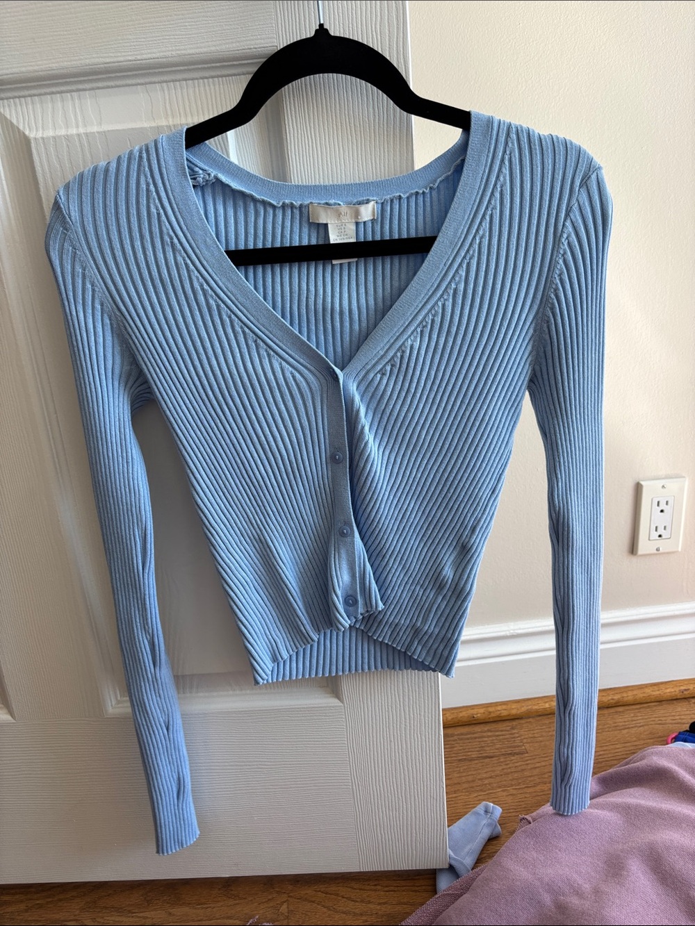 H&M Light Blue Ribbed Button-Front V-Neck Cardigan